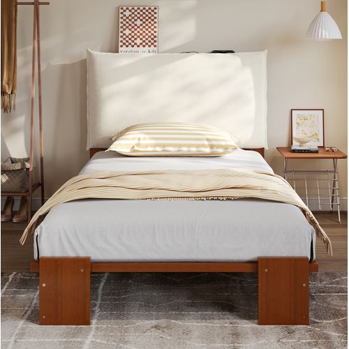 Lit Simple 90 X 200 Cm Avec Tête De Lit Rembourrée Marron Foncé