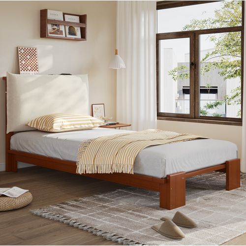 Lit Simple 90 X 200 Cm Avec Tête De Lit Rembourrée Marron Foncé
