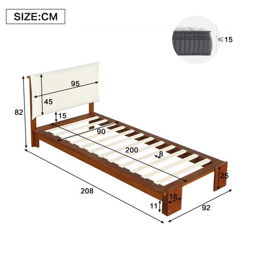 Lit Simple 90 X 200 Cm Avec Tête De Lit Rembourrée Marron Foncé