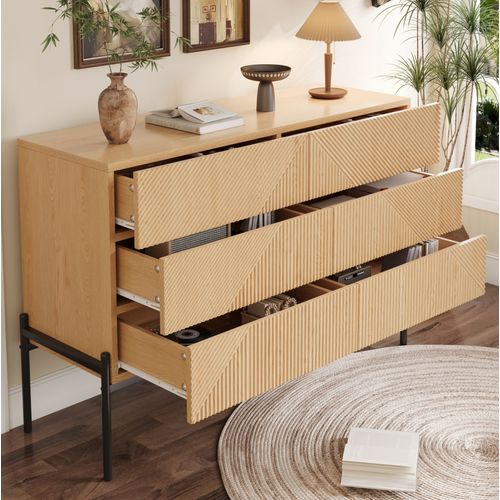 Commode 6 Tiroirs 115,5 X 38 X 75 Cm Naturel