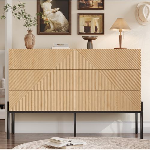 Commode 6 Tiroirs 115,5 X 38 X 75 Cm Naturel