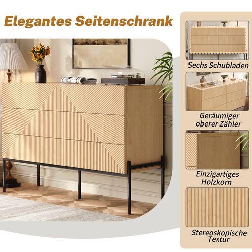 Commode 6 Tiroirs 115,5 X 38 X 75 Cm Naturel