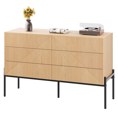 Commode 6 Tiroirs 115,5 X 38 X 75 Cm Naturel