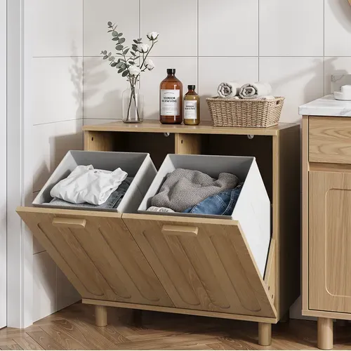 Meuble À Linge Basculant Avec Paniers Amovibles 66 X 35 X 67 Cm Chêne