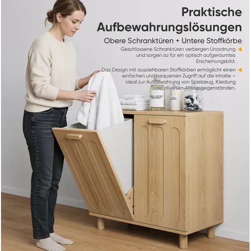 Meuble À Linge Basculant Avec Paniers Amovibles 66 X 35 X 67 Cm Chêne