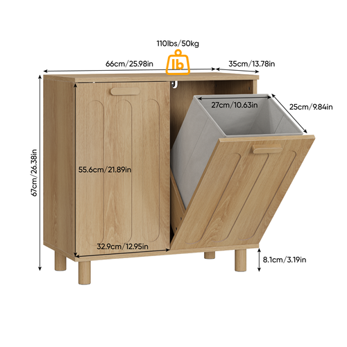 Meuble À Linge Basculant Avec Paniers Amovibles 66 X 35 X 67 Cm Chêne