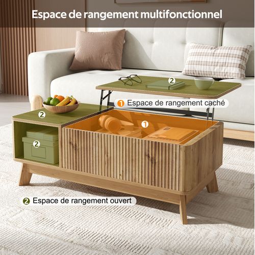 Table Basse Relevable 95 X 48 X 50 Cm Naturel
