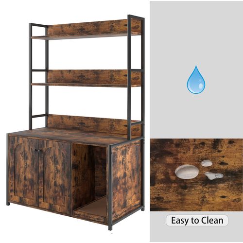 Meuble Pour Litière Chat Avec Rangement 3 Niveaux 2 Portes Marron