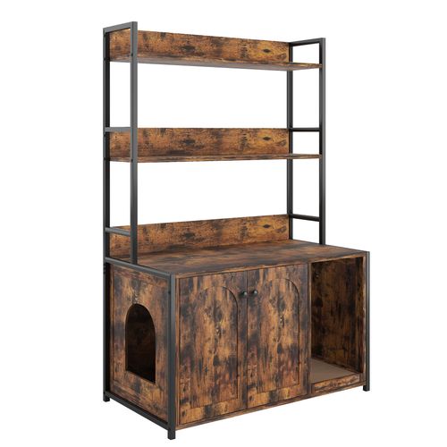 Meuble Pour Litière Chat Avec Rangement 3 Niveaux 2 Portes Marron