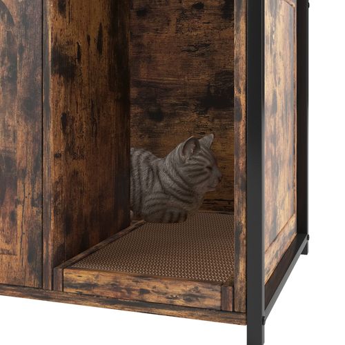 Meuble Pour Litière Chat Avec Rangement 3 Niveaux 2 Portes Marron
