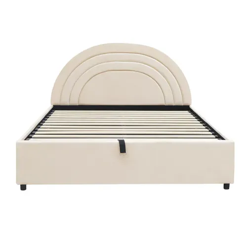 Lit Coffre 140x190 Cm Avec Tête De Lit Beige
