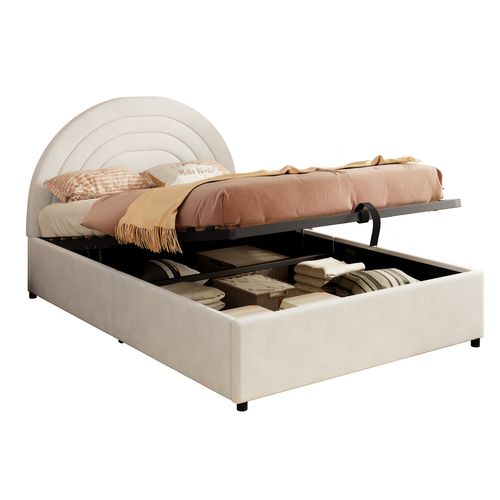 Lit Coffre 140x190 Cm Avec Tête De Lit Beige