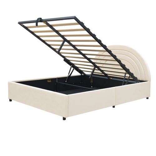 Lit Coffre 140x190 Cm Avec Tête De Lit Beige