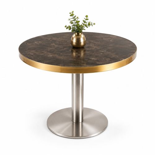 Table D’appoint Ronde Avec Plateau Effet Marbre Et Finition Dorée