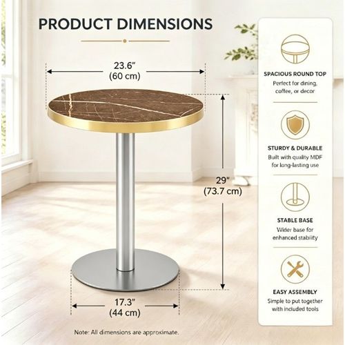 Table D’appoint Ronde Avec Plateau Effet Marbre Et Finition Dorée