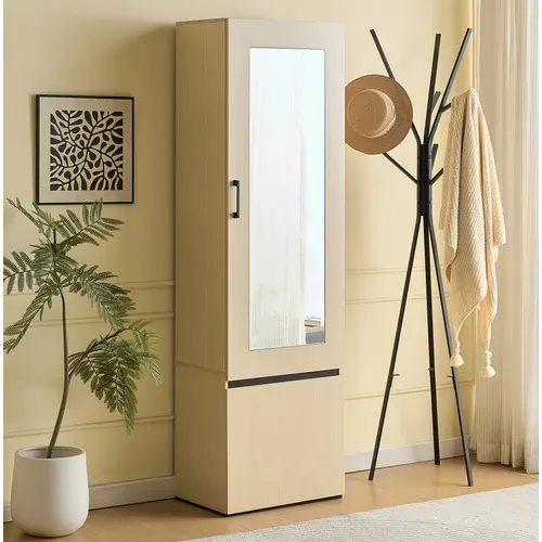 Armoire Vestiaire étroite 179,5 X 54 X 34,5 Cm Avec Miroir – Bois