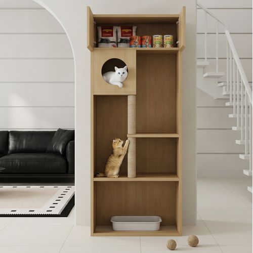 Meuble Pour Chat Avec Arbre À Chat, Griffoir Et Rangement