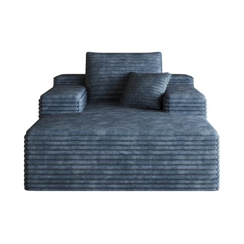 Méridienne Chaiselongue En Corduroy À Assise Profonde, Bleu