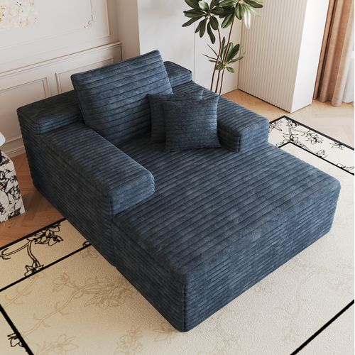 Méridienne Chaiselongue En Corduroy À Assise Profonde, Bleu