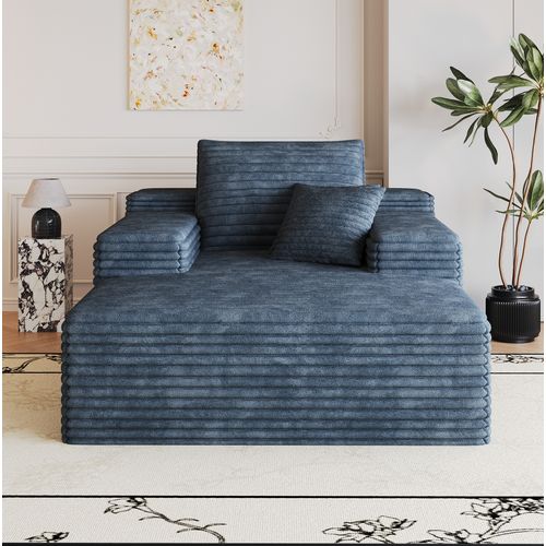 Méridienne Chaiselongue En Corduroy À Assise Profonde, Bleu