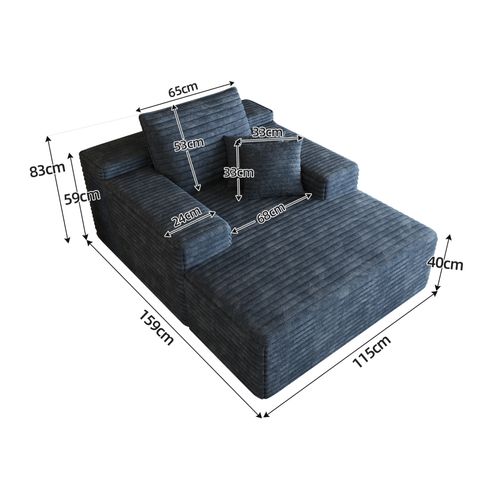 Méridienne Chaiselongue En Corduroy À Assise Profonde, Bleu
