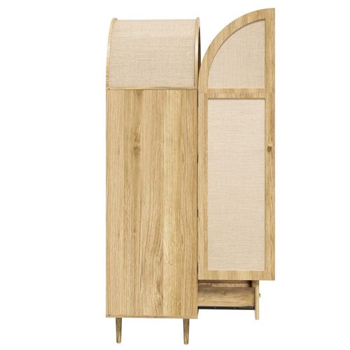 Armoire De Chambre 175 Cm, Design Arche, Portes Tissu, Tiroir, Imitation Chêne
