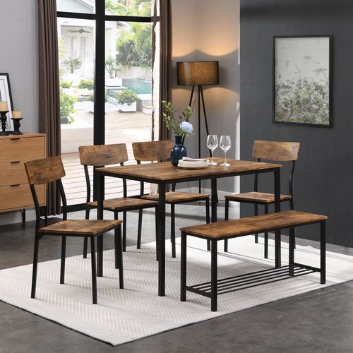 Ensemble Table Et Chaises Avec 1 Table, 4 Chaises Et 1 Banc, Mdf, Marron