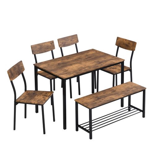Ensemble Table Et Chaises Avec 1 Table, 4 Chaises Et 1 Banc, Mdf, Marron
