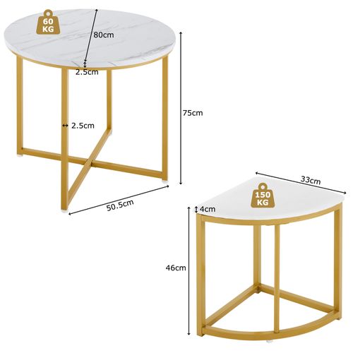Ensemble Table Et Chaises Avec 1 Table Ronde Et 4 Chaises En Velours, Blanc