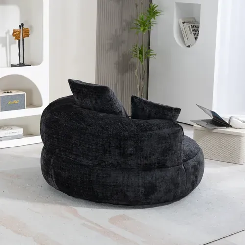 Fauteuil Compressé Relax En Chenille, Avec Dossier Haut Et Accoudoirs, Noir