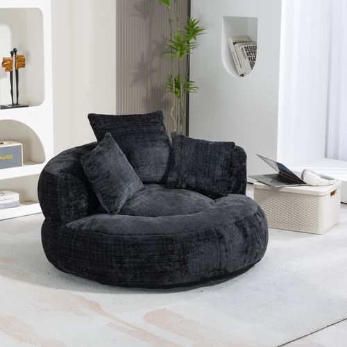 Fauteuil Compressé Relax En Chenille, Avec Dossier Haut Et Accoudoirs, Noir
