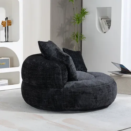 Fauteuil Compressé Relax En Chenille, Avec Dossier Haut Et Accoudoirs, Noir