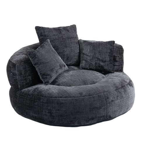 Fauteuil Compressé Relax En Chenille, Avec Dossier Haut Et Accoudoirs, Noir