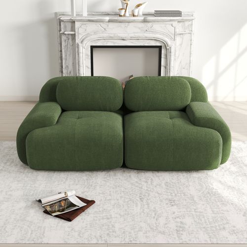 Canapé D'angle En Velours Côtelé, Modulaire Sans Cadre Avec Accoudoirs Courbés, Vert