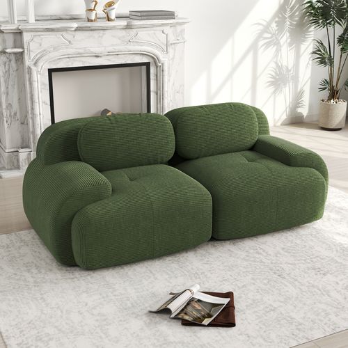 Canapé D'angle En Velours Côtelé, Modulaire Sans Cadre Avec Accoudoirs Courbés, Vert