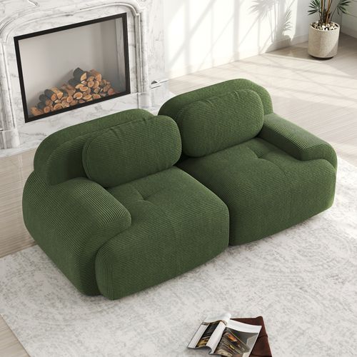 Canapé D'angle En Velours Côtelé, Modulaire Sans Cadre Avec Accoudoirs Courbés, Vert