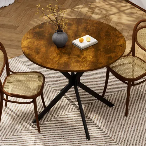 Table De Salle À Manger Ronde 1 À 4 Personnes Avec Gain De Place, Marron Et Noir, 90 X 90 X 78 Cm