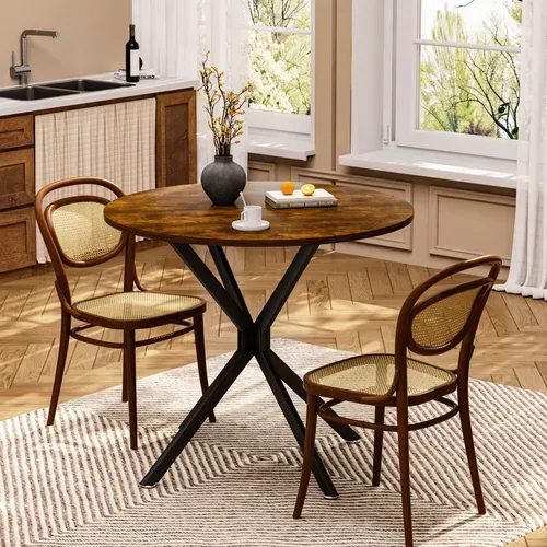 Table De Salle À Manger Ronde 1 À 4 Personnes Avec Gain De Place, Marron Et Noir, 90 X 90 X 78 Cm