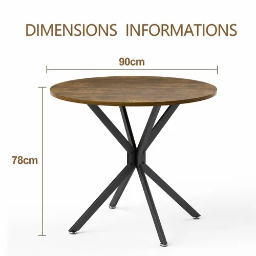Table De Salle À Manger Ronde 1 À 4 Personnes Avec Gain De Place, Marron Et Noir, 90 X 90 X 78 Cm