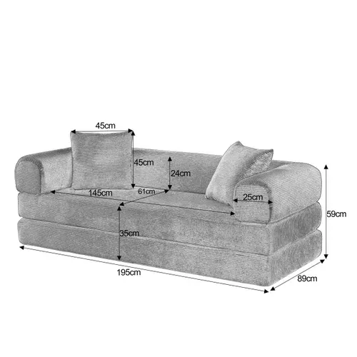 Canapé Compressé Convertible 3 Places En Velours, Modulable Et Couchage 1 Personne, Taupe