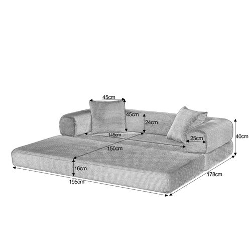 Canapé Compressé Convertible 3 Places En Velours, Modulable Et Couchage 1 Personne, Taupe
