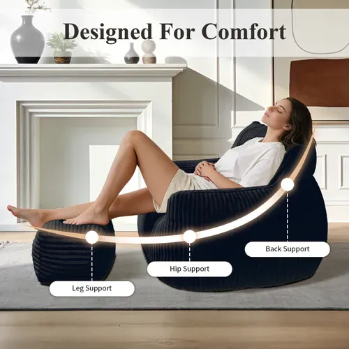 Fauteuil Pouf Compressé En Flanelle, Avec Mousse Mémoire Et Base Antidérapante, Noir