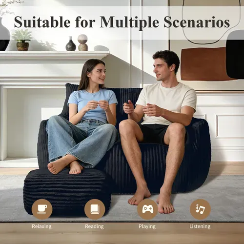 Fauteuil Pouf Compressé En Flanelle, Avec Mousse Mémoire Et Base Antidérapante, Noir
