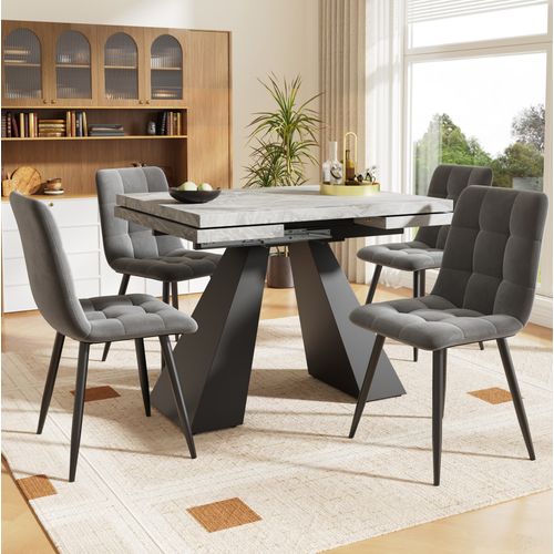 Ensemble De Salle À Manger Extensible 5 Pièces 99-159 Cm Gris Et Noir