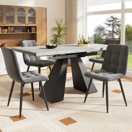 Ensemble De Salle À Manger Extensible 5 Pièces 99-159 Cm Gris Et Noir