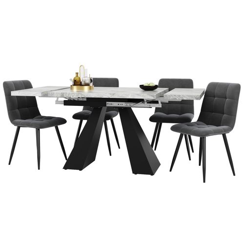 Ensemble De Salle À Manger Extensible 5 Pièces 99-159 Cm Gris Et Noir