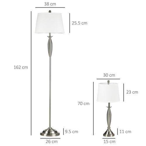 Lampadaire Et 2 Lampes De Table E27 162 Cm Argent Et Blanc