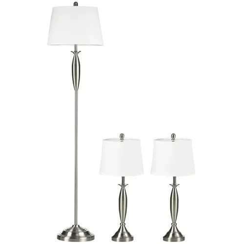 Lampadaire Et 2 Lampes De Table E27 162 Cm Argent Et Blanc