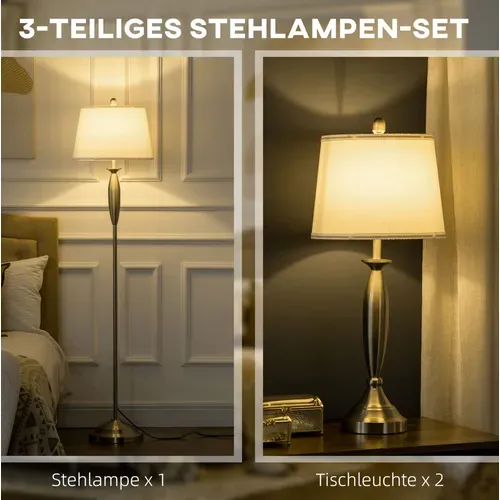 Lampadaire Et 2 Lampes De Table E27 162 Cm Argent Et Blanc