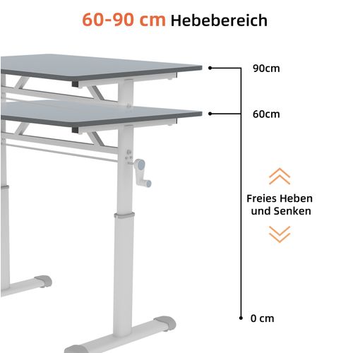 Bureau Réglable En Hauteur 120 X 60 Cm Gris, Manuel